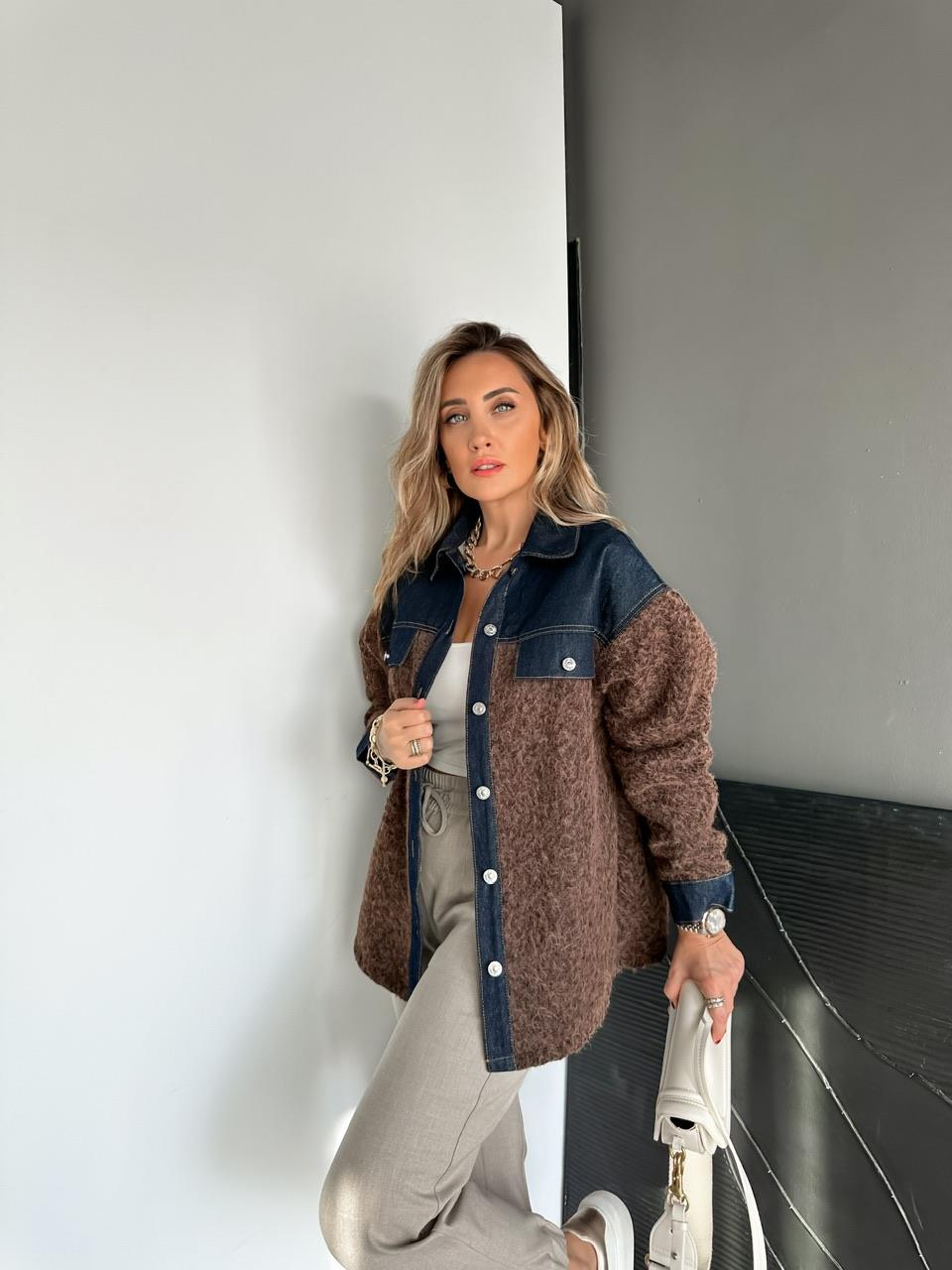 Kahve Kot Parçalı Buklet Ceket