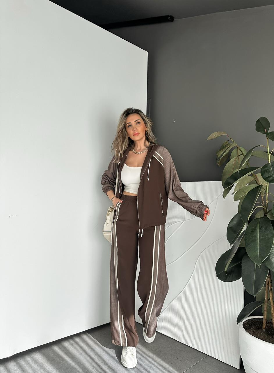 Kahve Kot Parçalı Kapşonlu Modal Takım