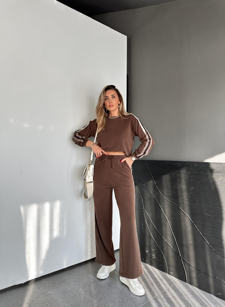 Kahve Krem Şeritli Modal Spor Takım