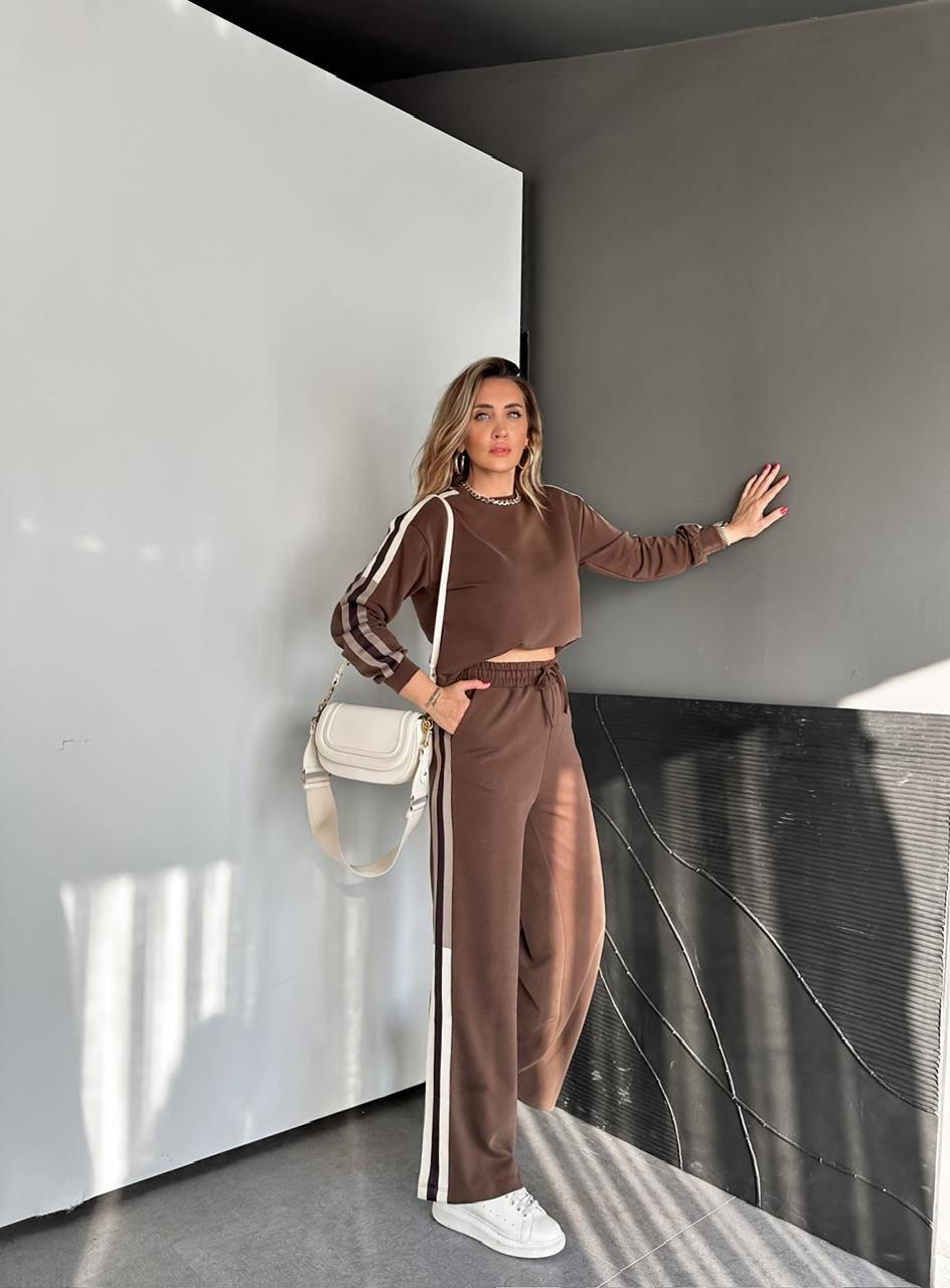 Kahve Krem Şeritli Modal Spor Takım