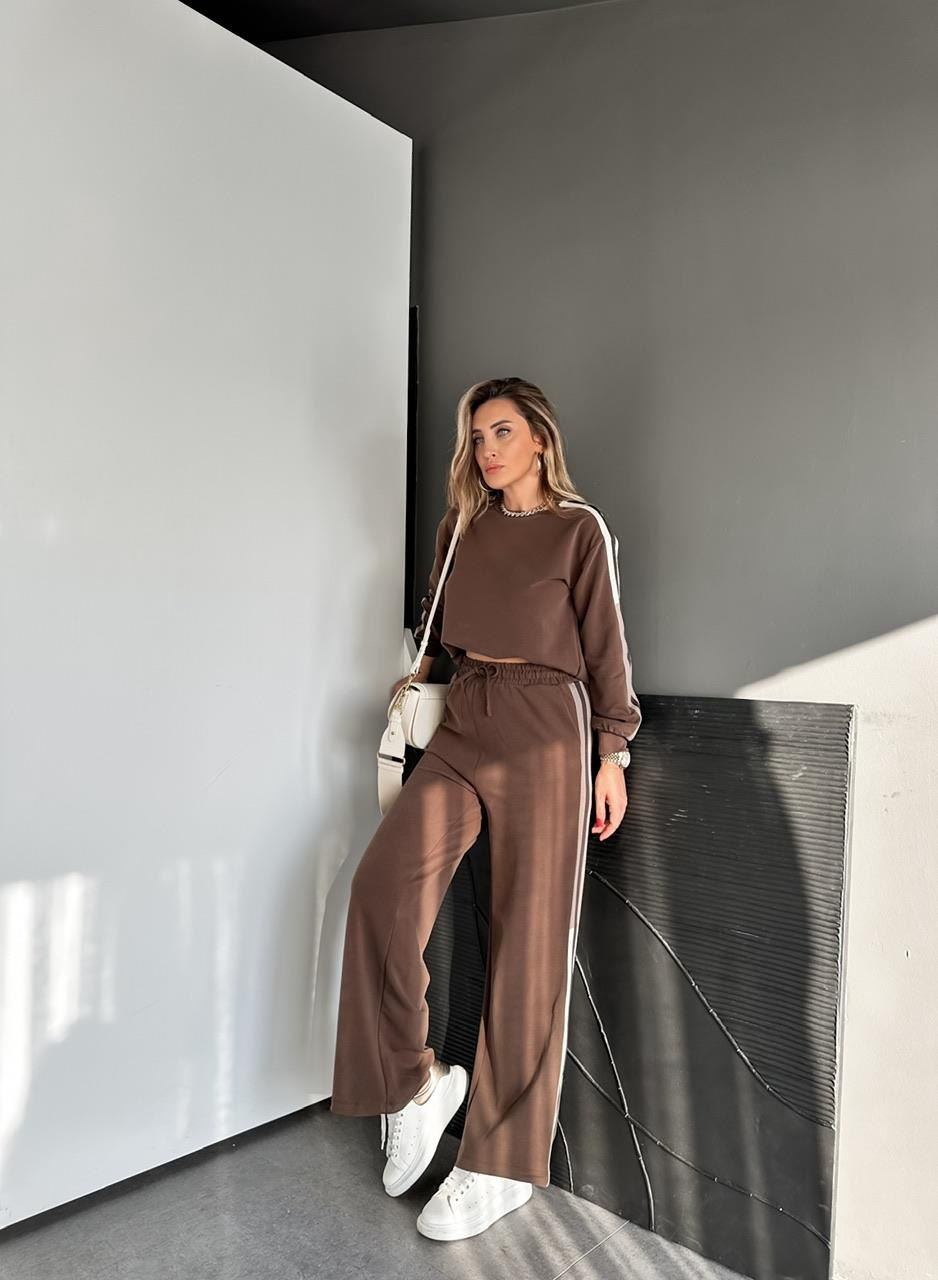 Kahve Krem Şeritli Modal Spor Takım