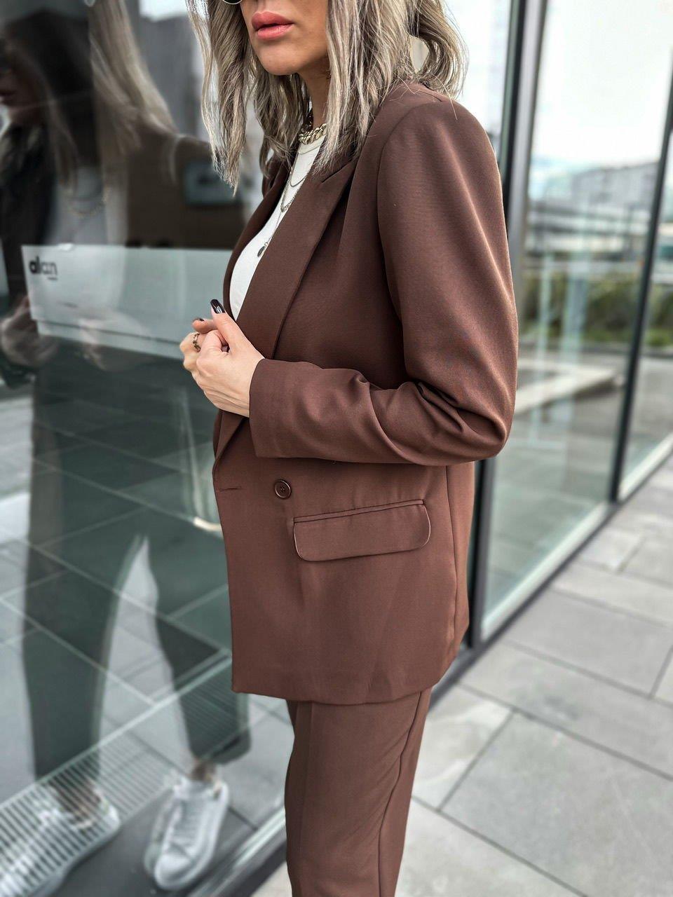 Kahve Kruvaze Blazer Ceket