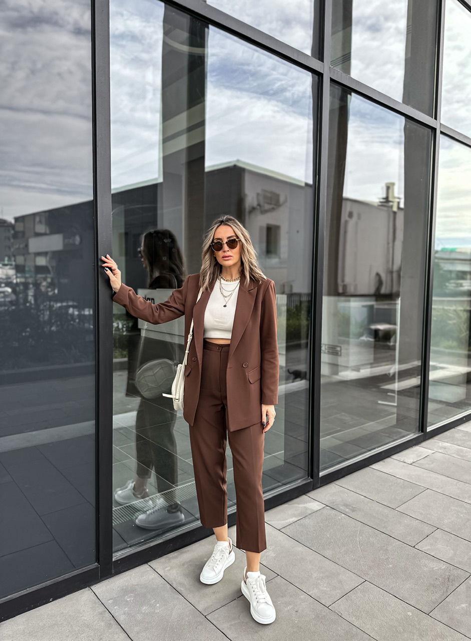 Kahve Kruvaze Blazer Ceket