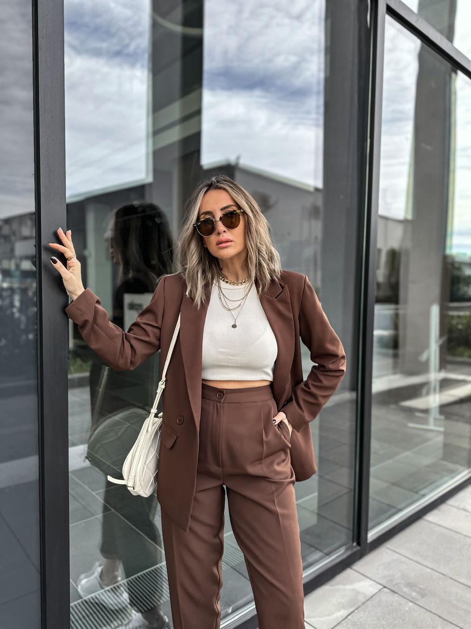 Kahve Kruvaze Blazer Ceket