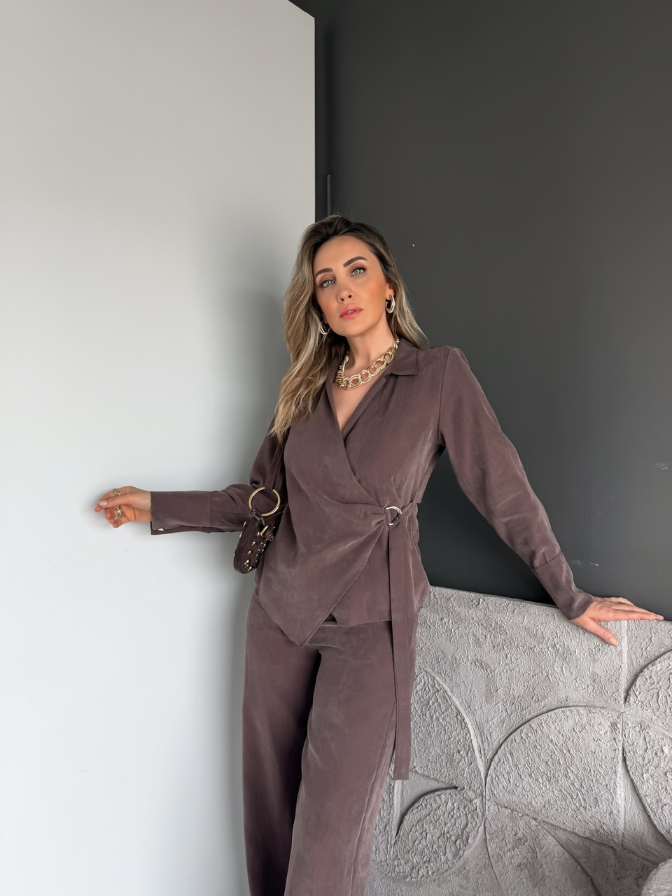 Kahve Kruvaze Tokalı Tensel Takım