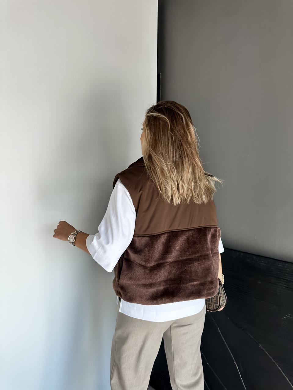 Kahve Kürk Parçalı Spor Yelek