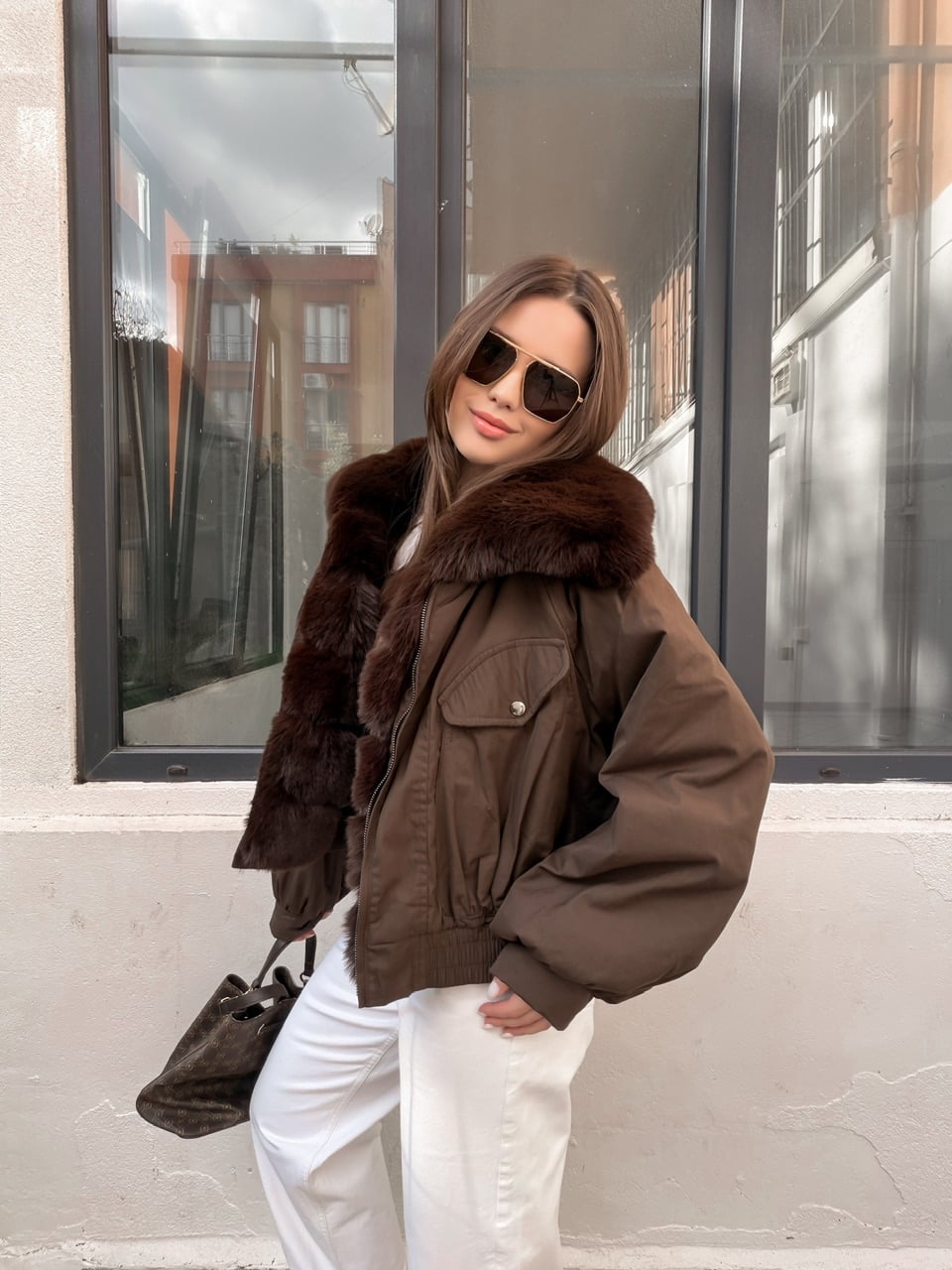 Kahve Kürklü Beli Lastikli Premium Mont
