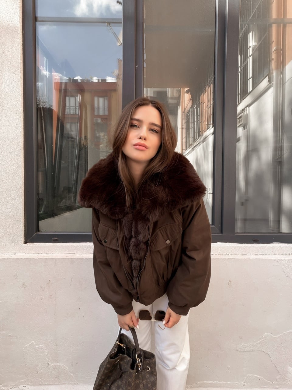 Kahve Kürklü Beli Lastikli Premium Mont