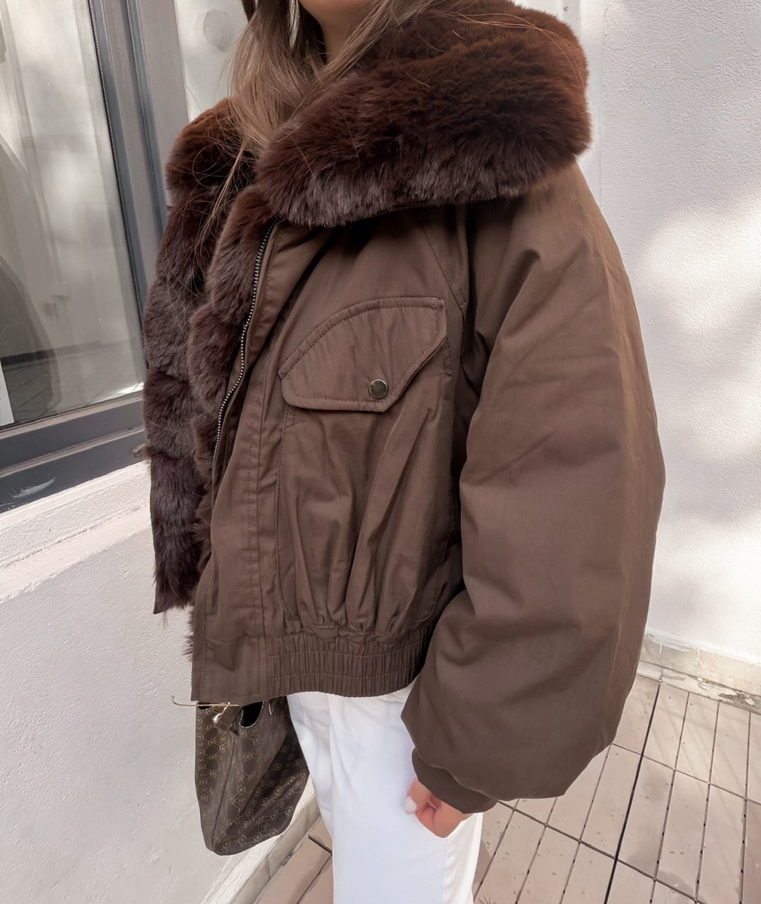 Kahve Kürklü Beli Lastikli Premium Mont