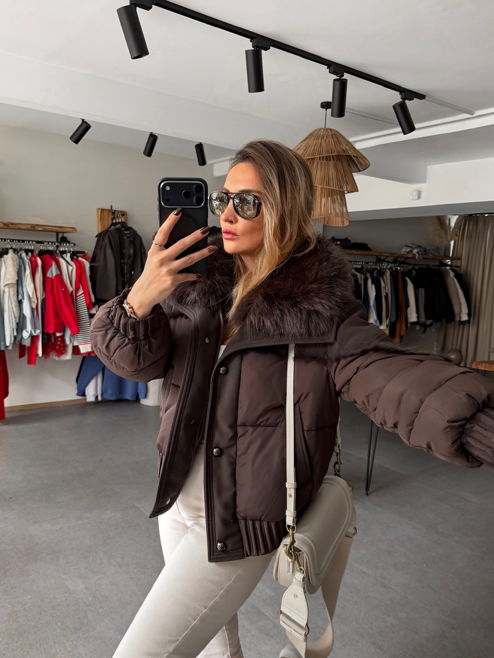 Kahve Kürklü Çıkarılabilir Premium Şişme Mont