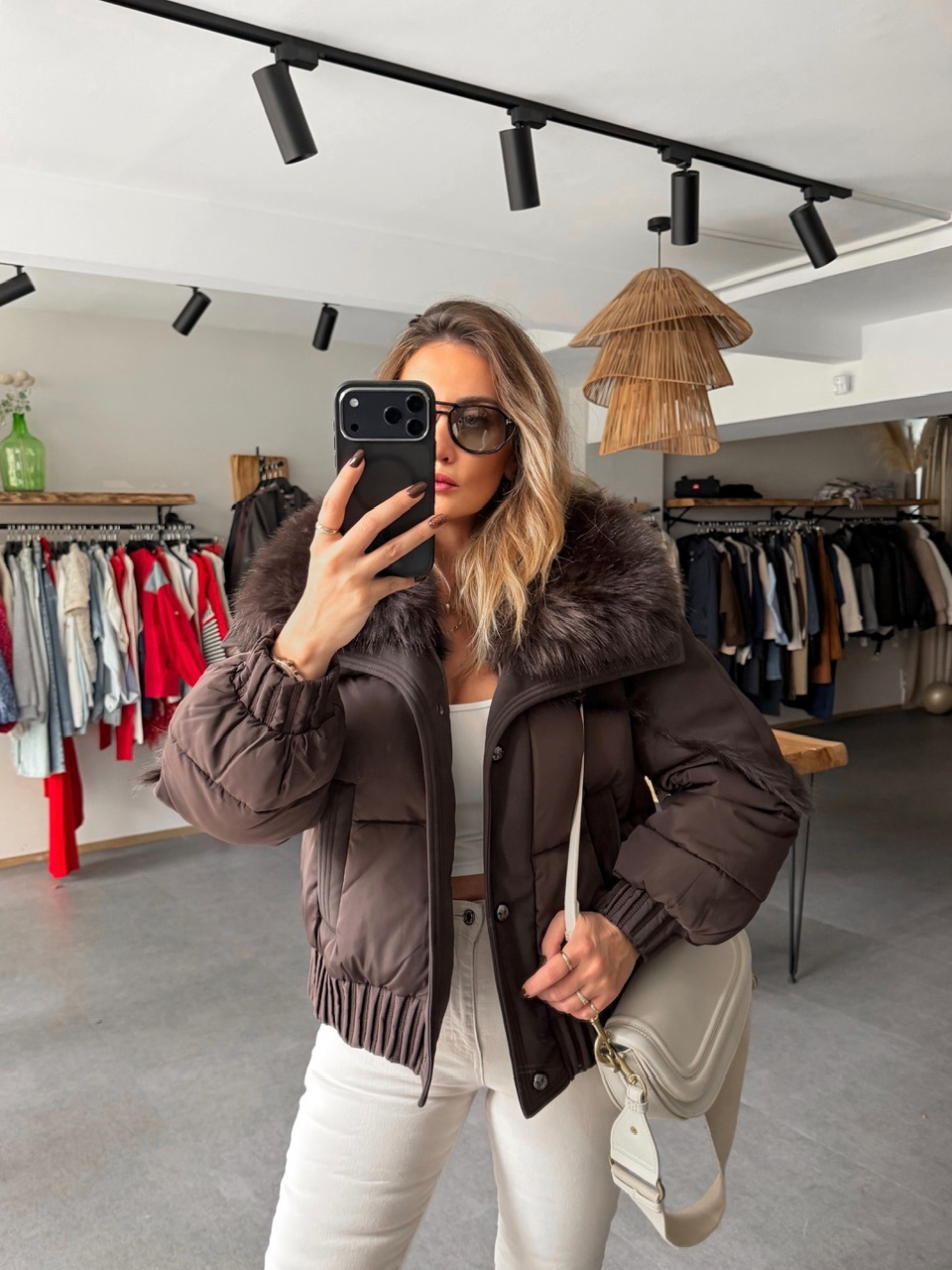 Kahve Kürklü Çıkarılabilir Premium Şişme Mont