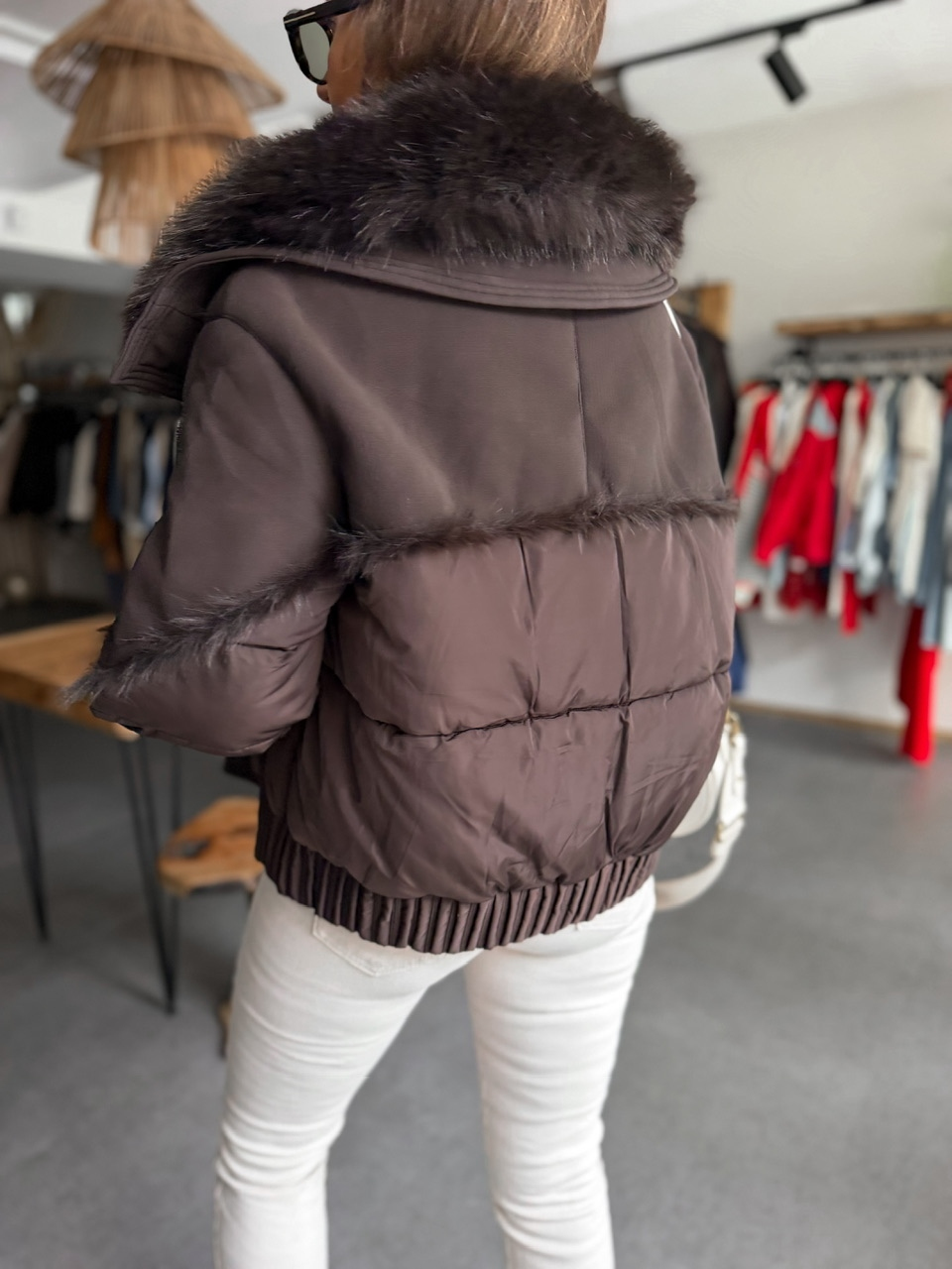 Kahve Kürklü Çıkarılabilir Premium Şişme Mont