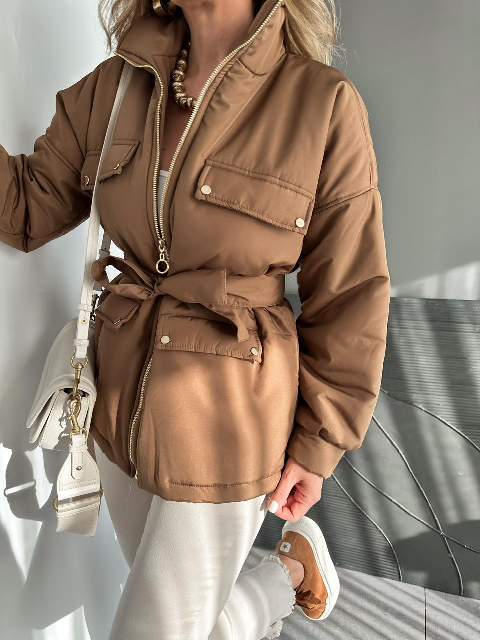 Kahve Kuşaklı Şişme Mont