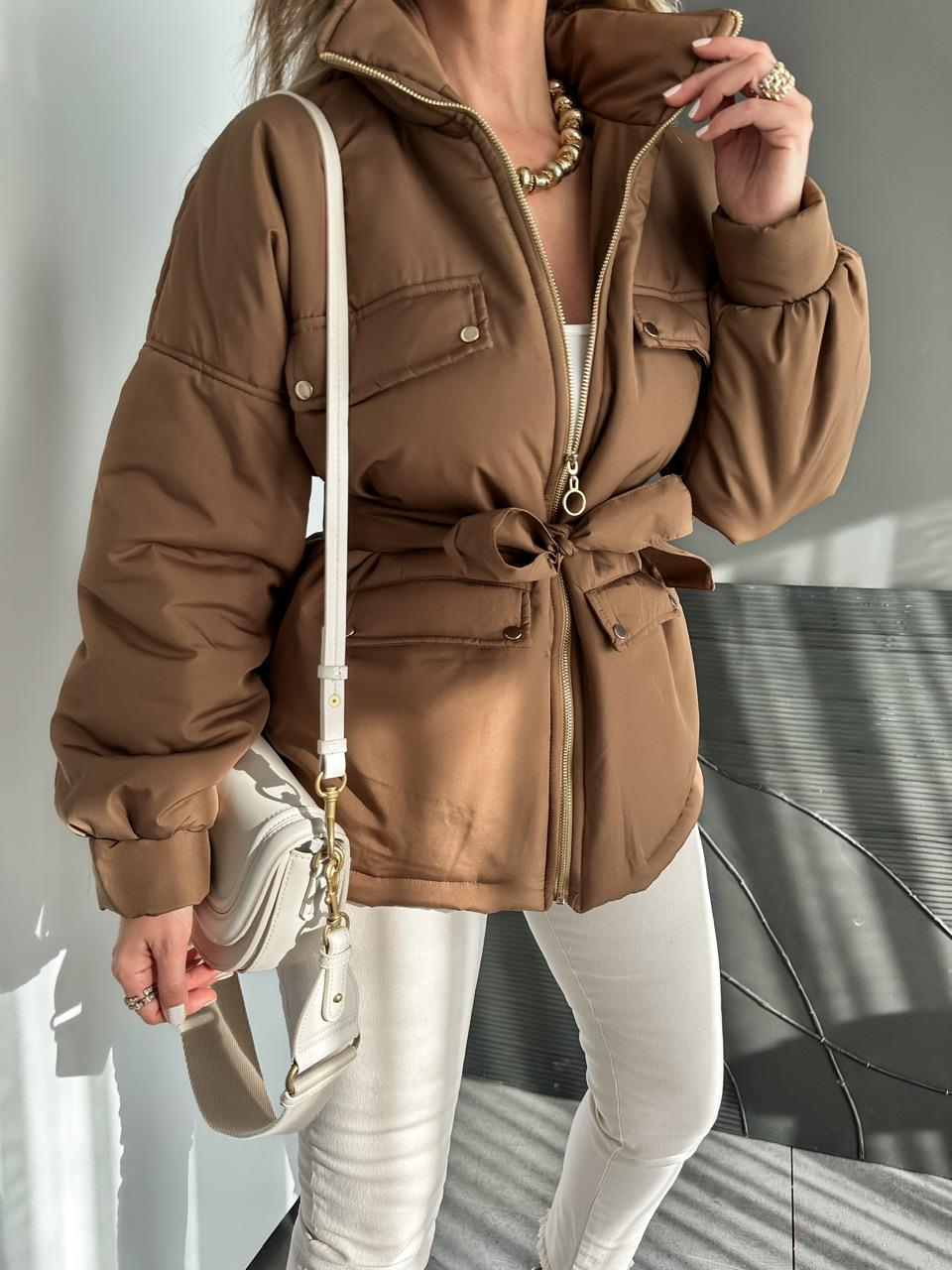 Kahve Kuşaklı Şişme Mont