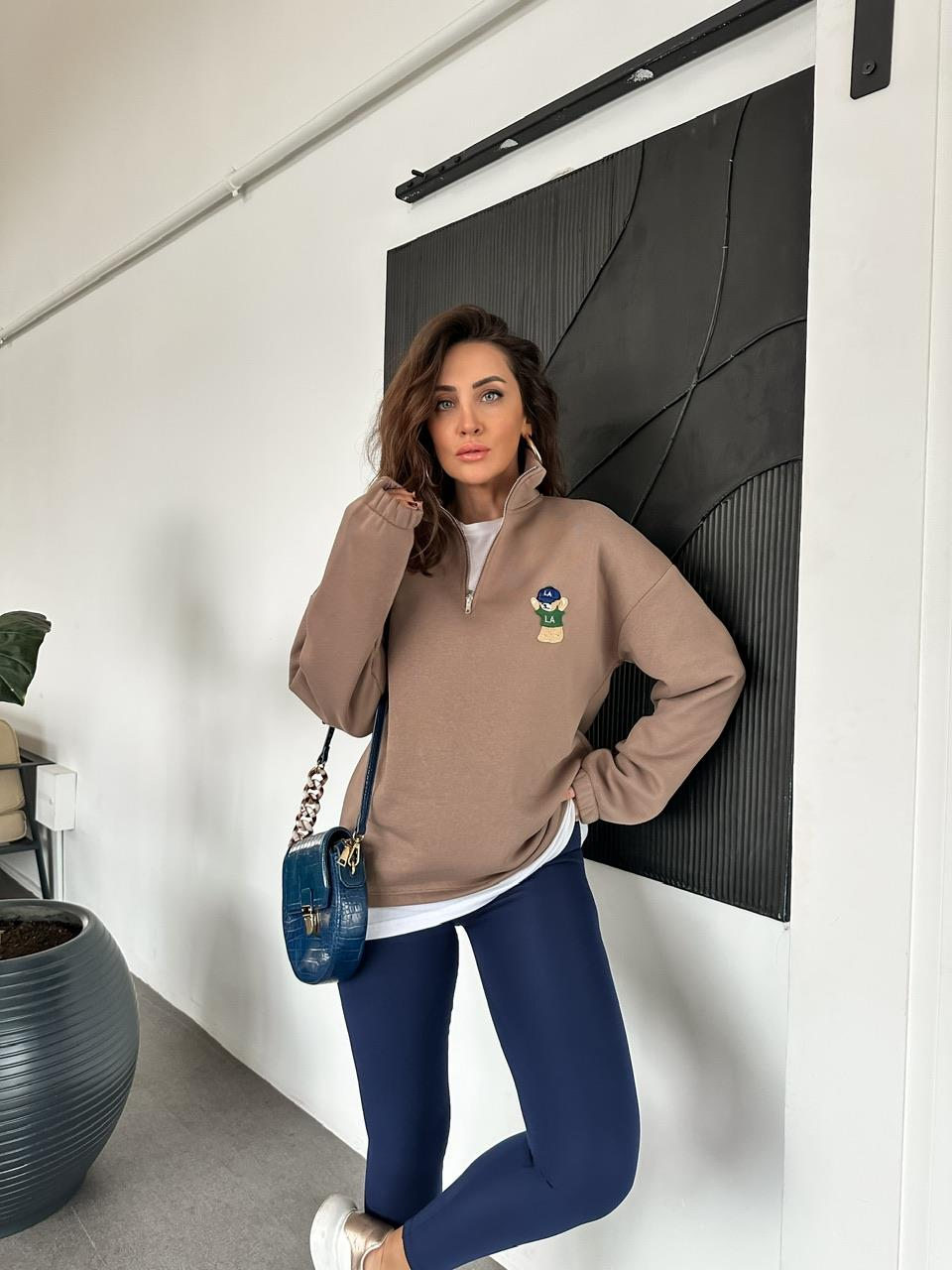 Kahve LA Ayıcıklı Sweatshirt
