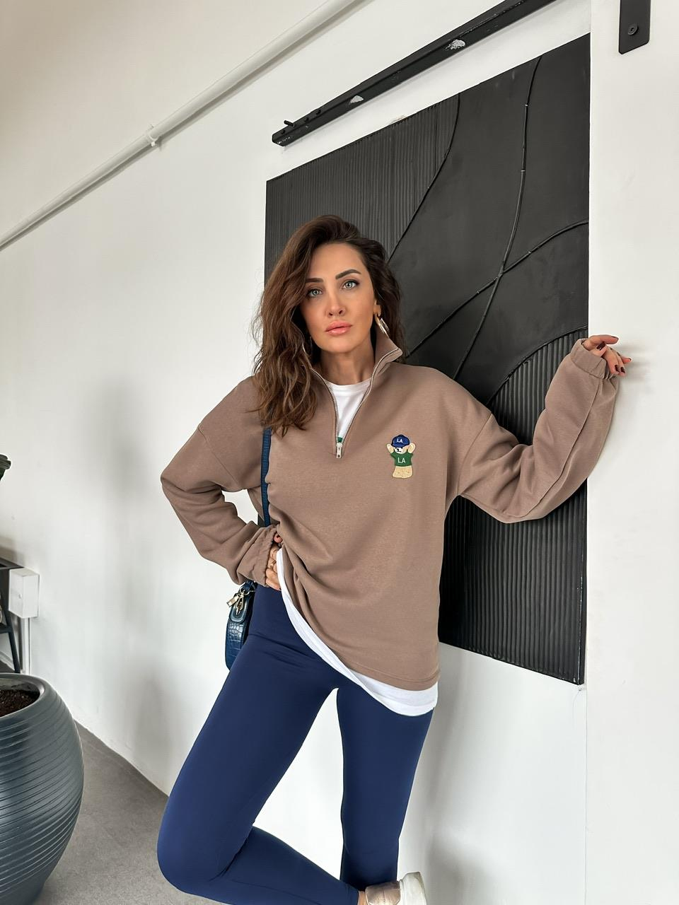 Kahve LA Ayıcıklı Sweatshirt