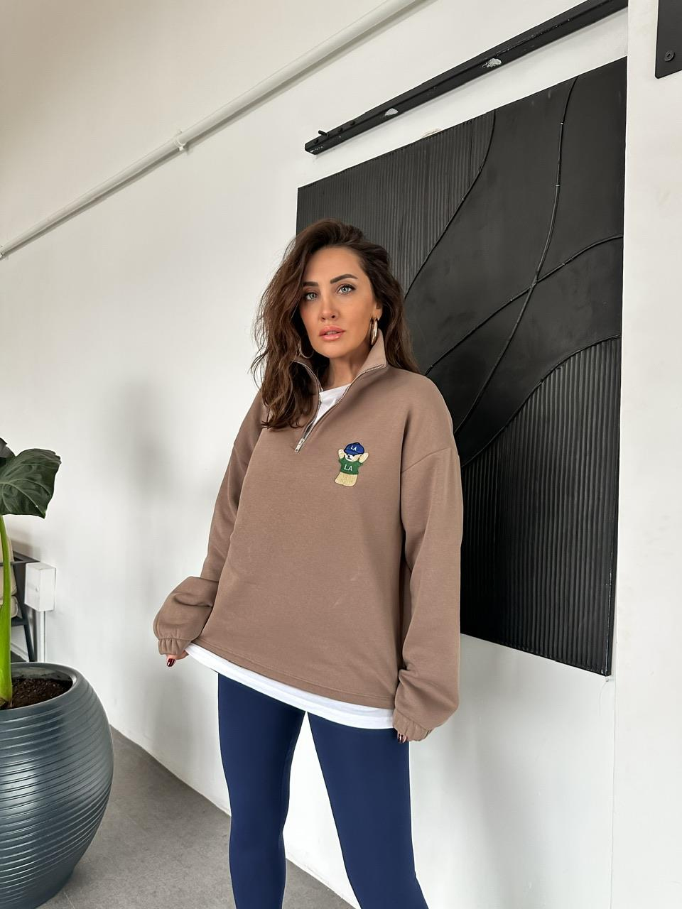 Kahve LA Ayıcıklı Sweatshirt