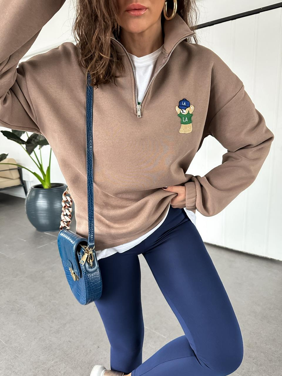 Kahve LA Ayıcıklı Sweatshirt