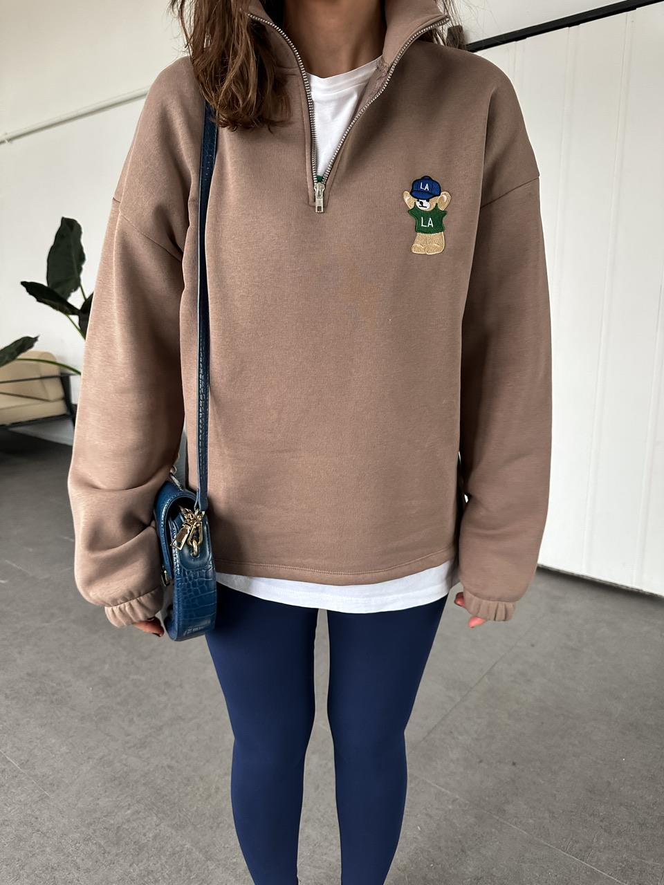 Kahve LA Ayıcıklı Sweatshirt