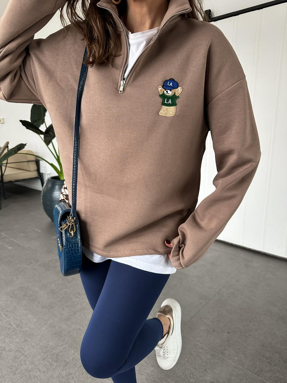 Kahve LA Ayıcıklı Sweatshirt