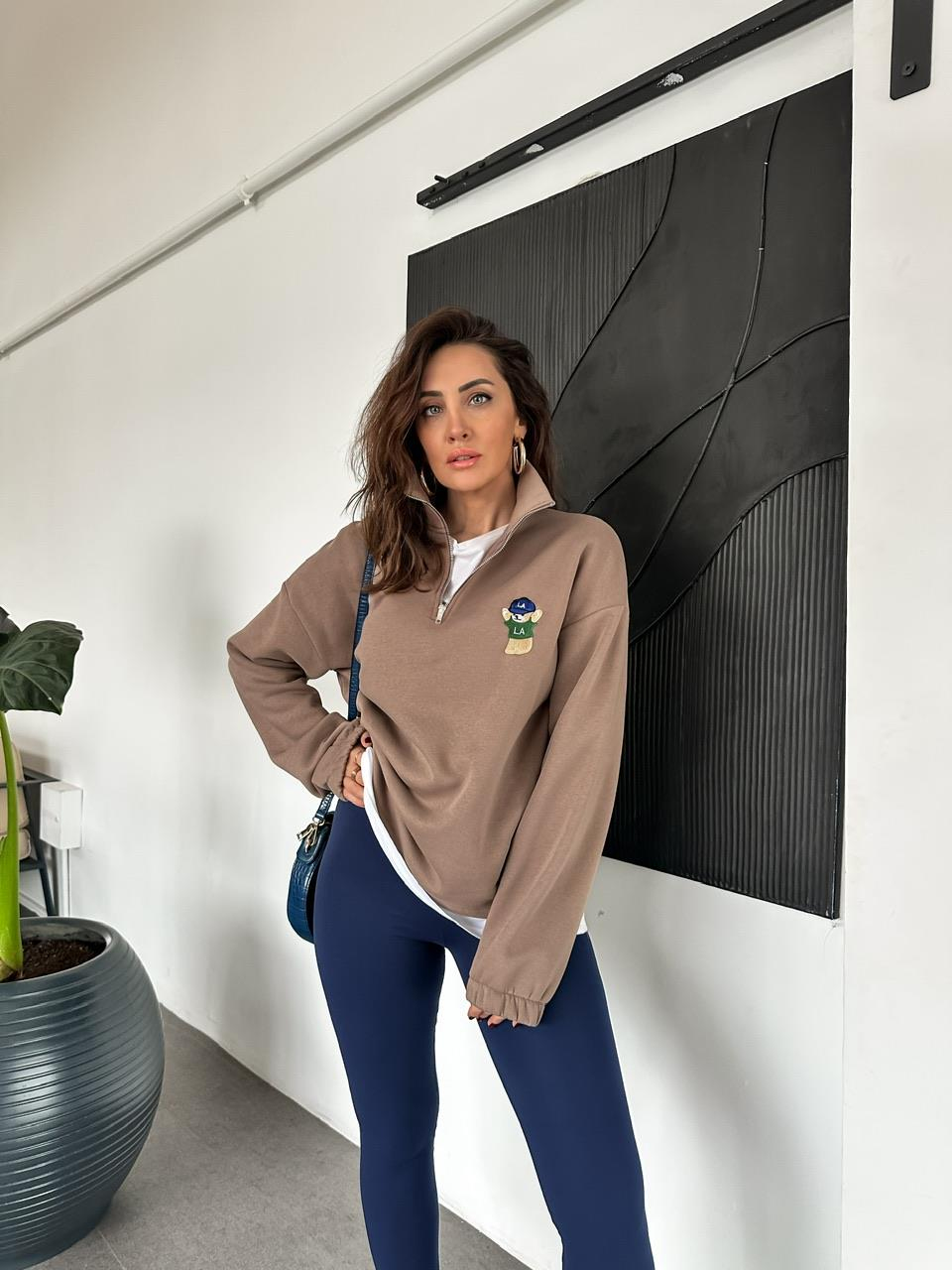 Kahve LA Ayıcıklı Sweatshirt