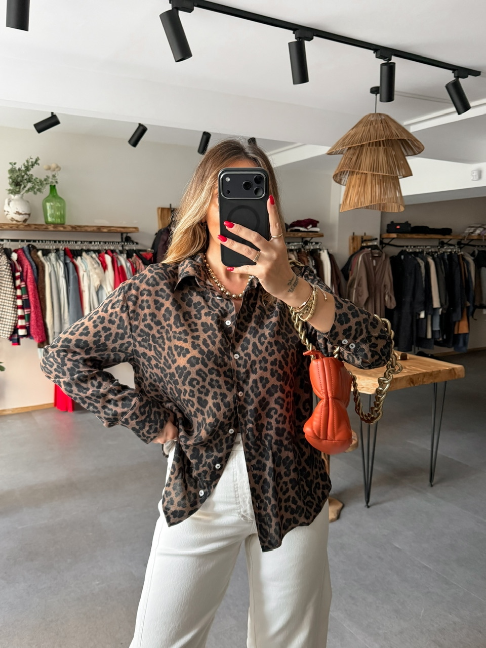 Kahve Leopar Desenli Cotton Gömlek