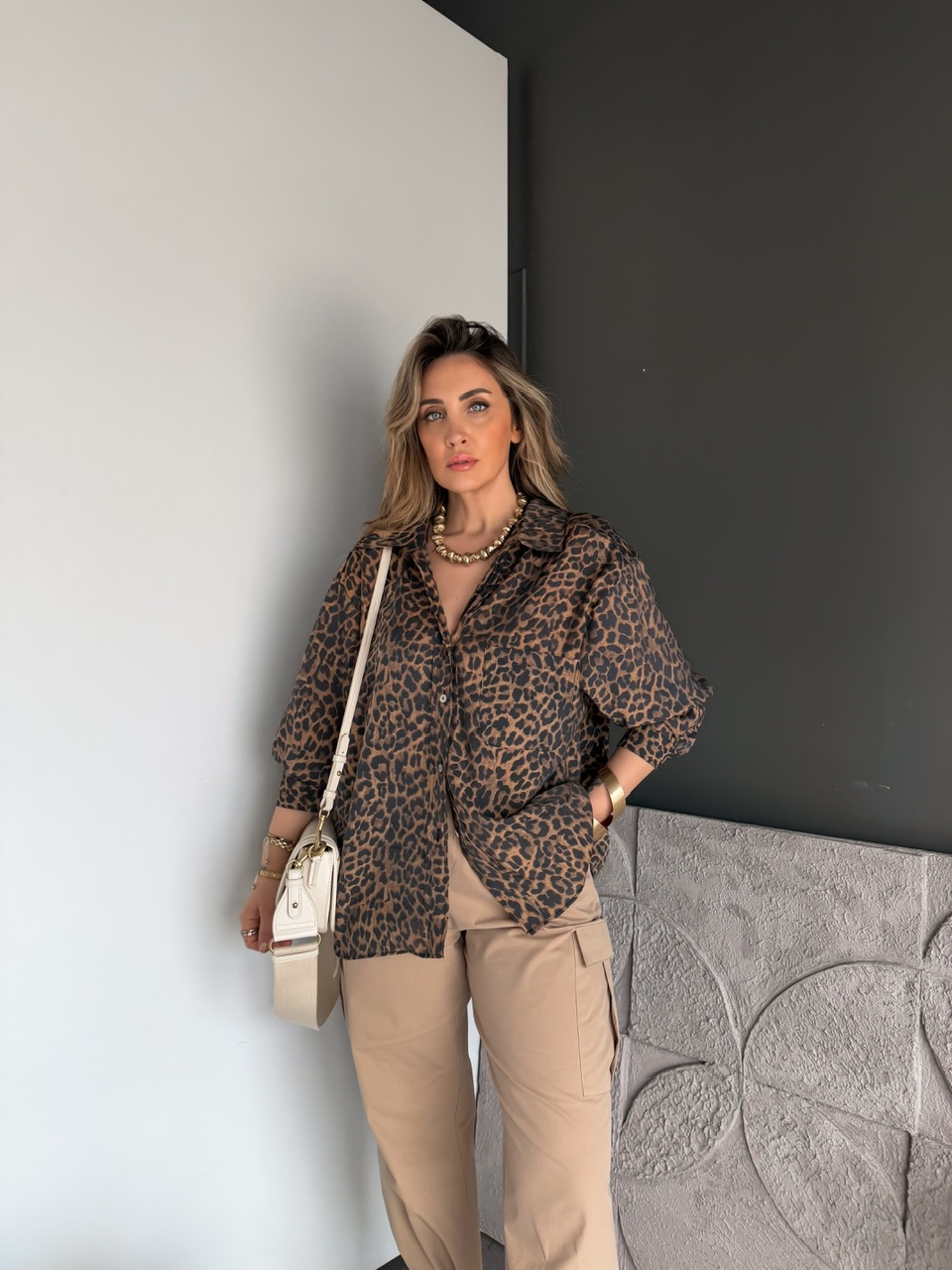 Kahve Leopar Oversize Gömlek