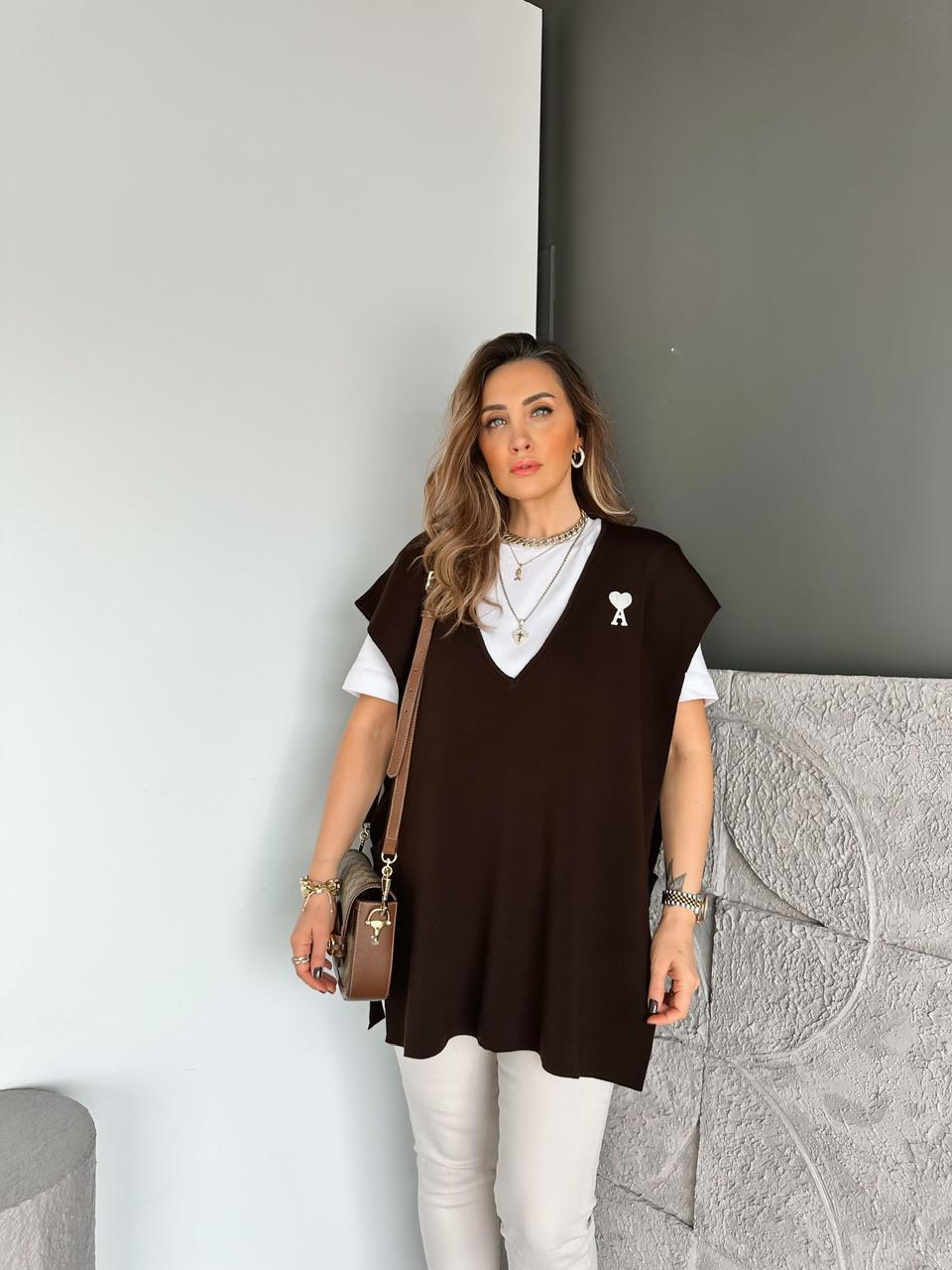 Kahve Logolu Triko Tunik