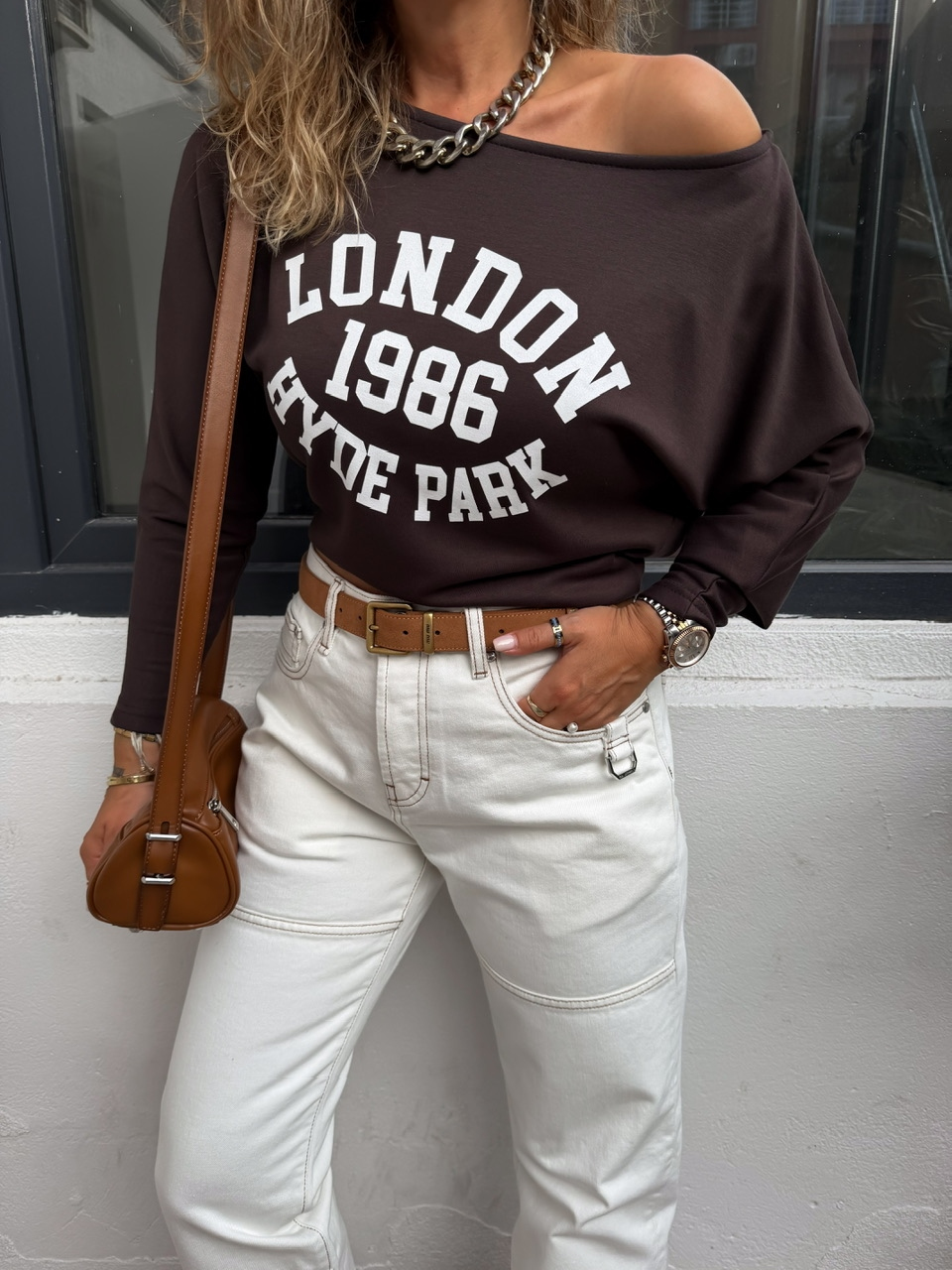Kahve London Tek Omuz Tshirt