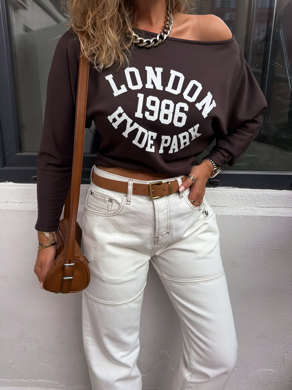 Kahve London Tek Omuz Tshirt