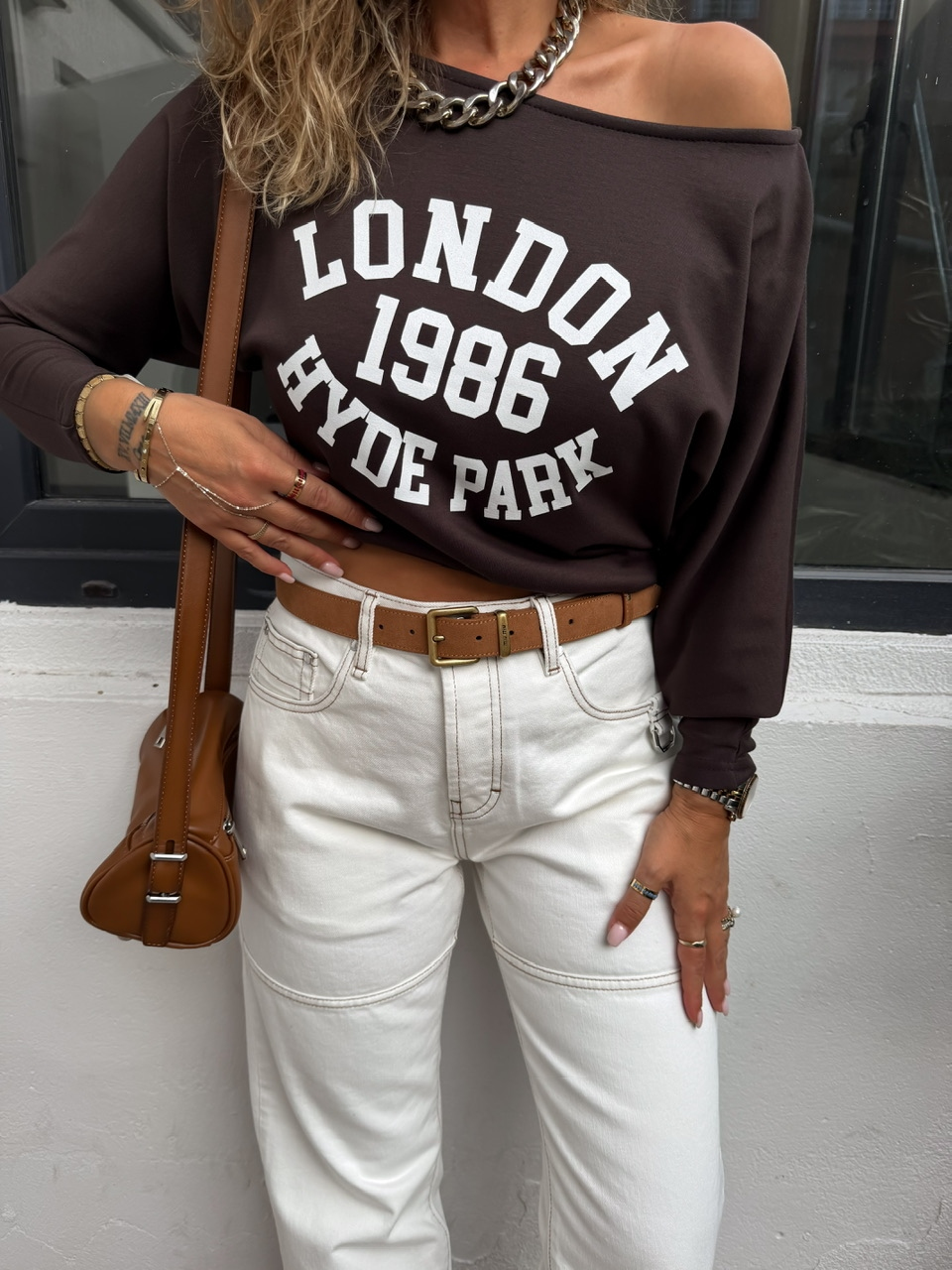 Kahve London Tek Omuz Tshirt