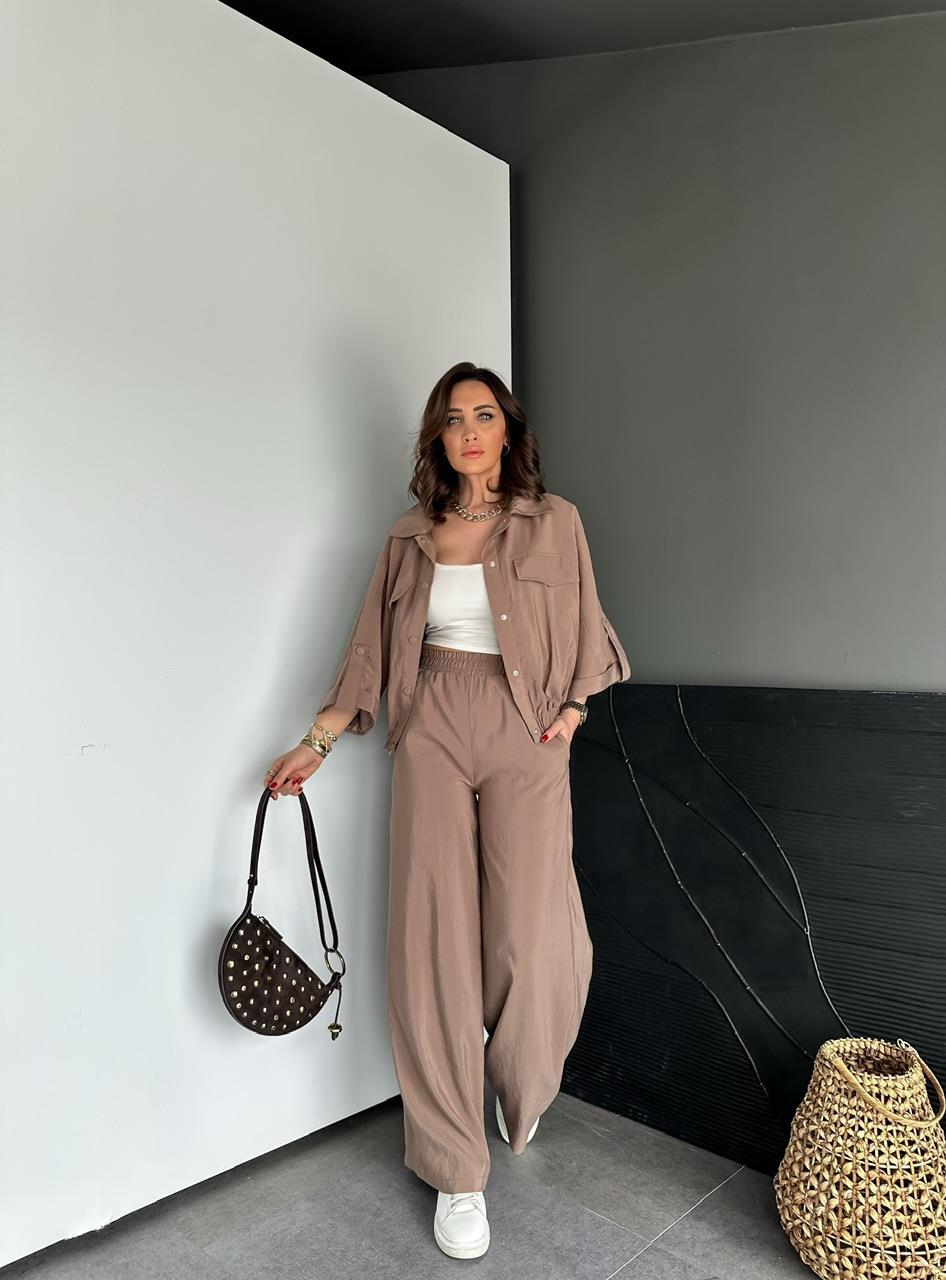 Kahve Manşet Kollu Çıtçıtlı Takım