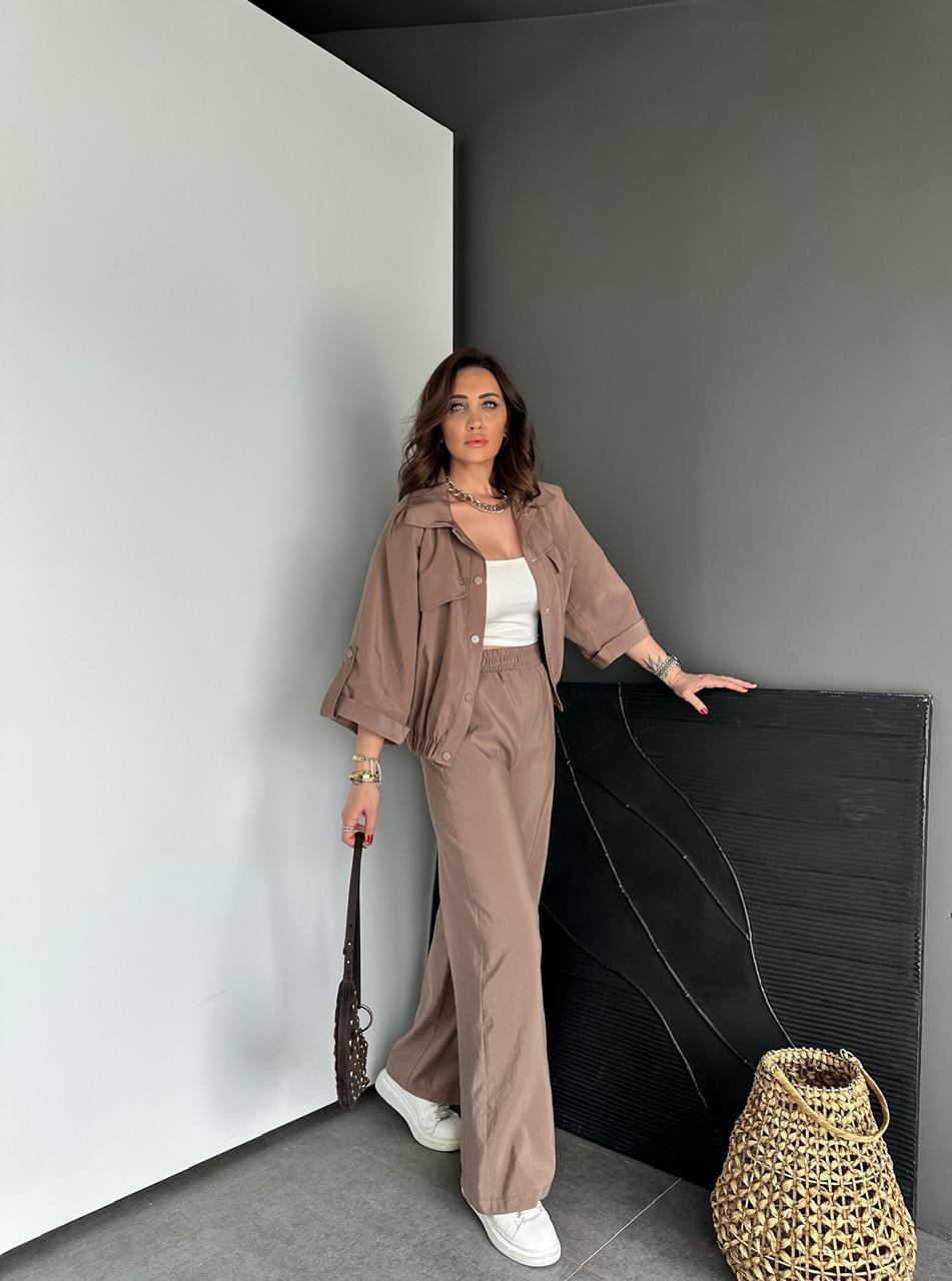 Kahve Manşet Kollu Çıtçıtlı Takım