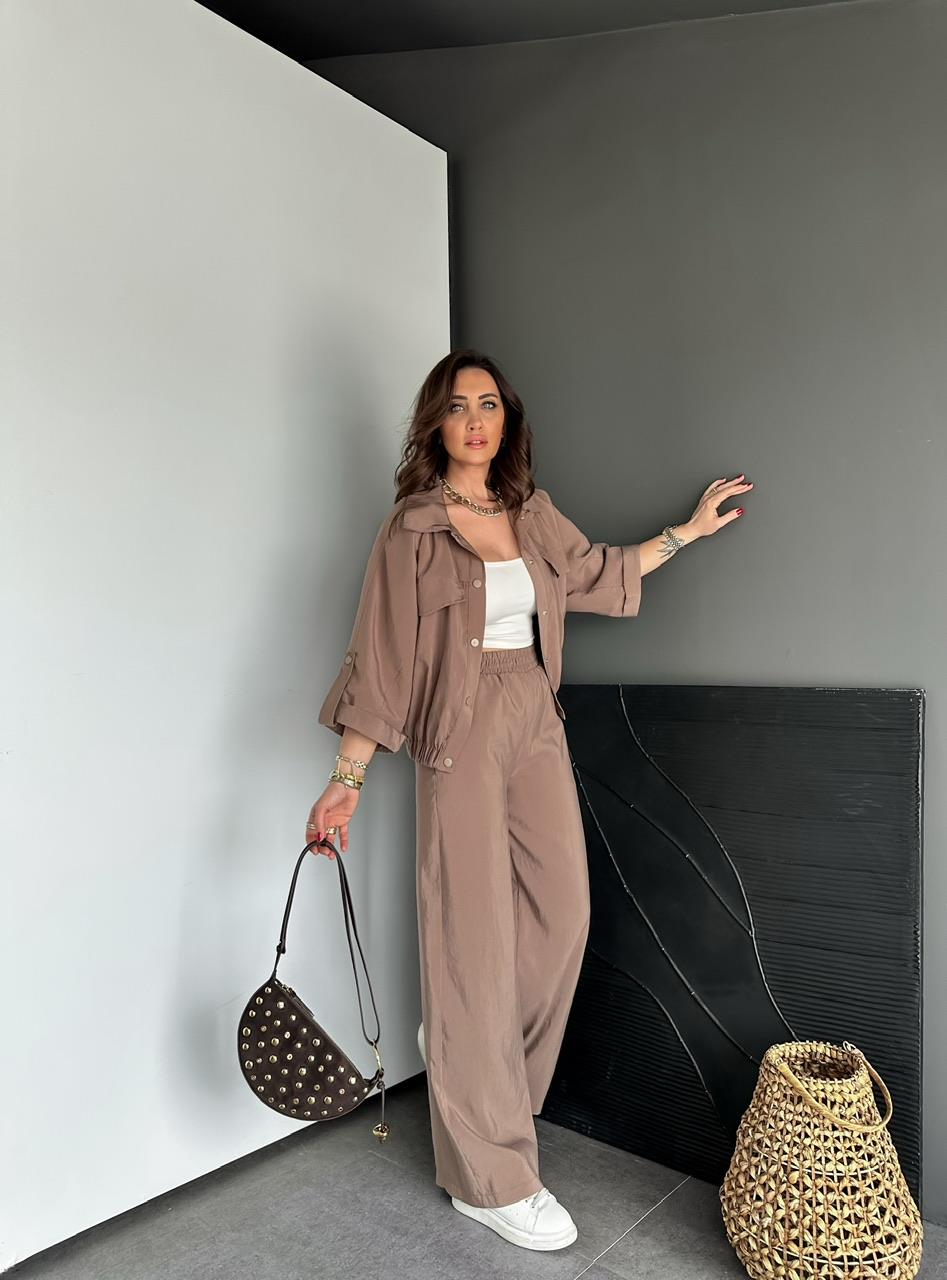 Kahve Manşet Kollu Çıtçıtlı Takım