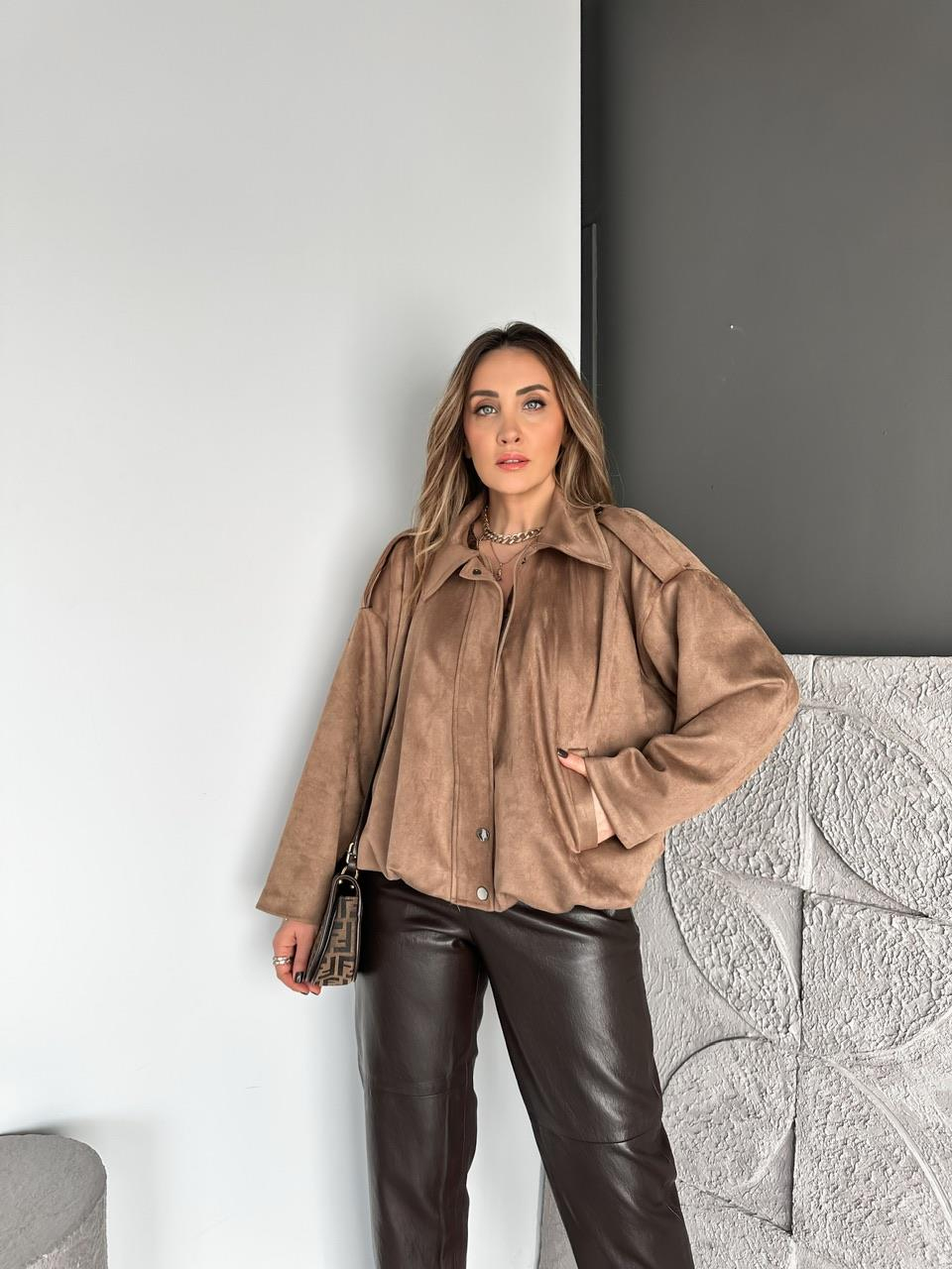 Kahve Manşetli Süet Bomber Ceket