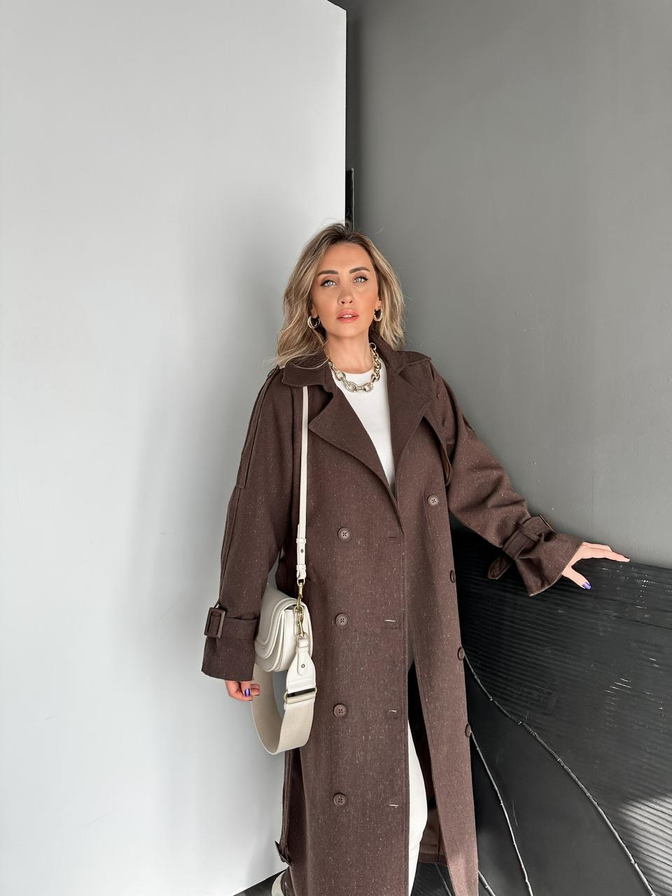 Kahve Manşetli Tüvit Kaşe Kaban
