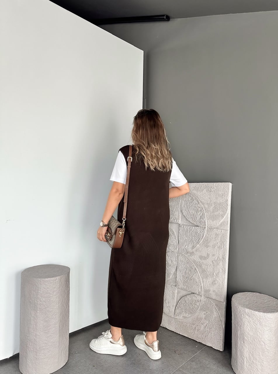 Kahve Marka Model Cepli Triko Elbise