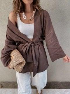 Kahve Müslin Ceket Kimono