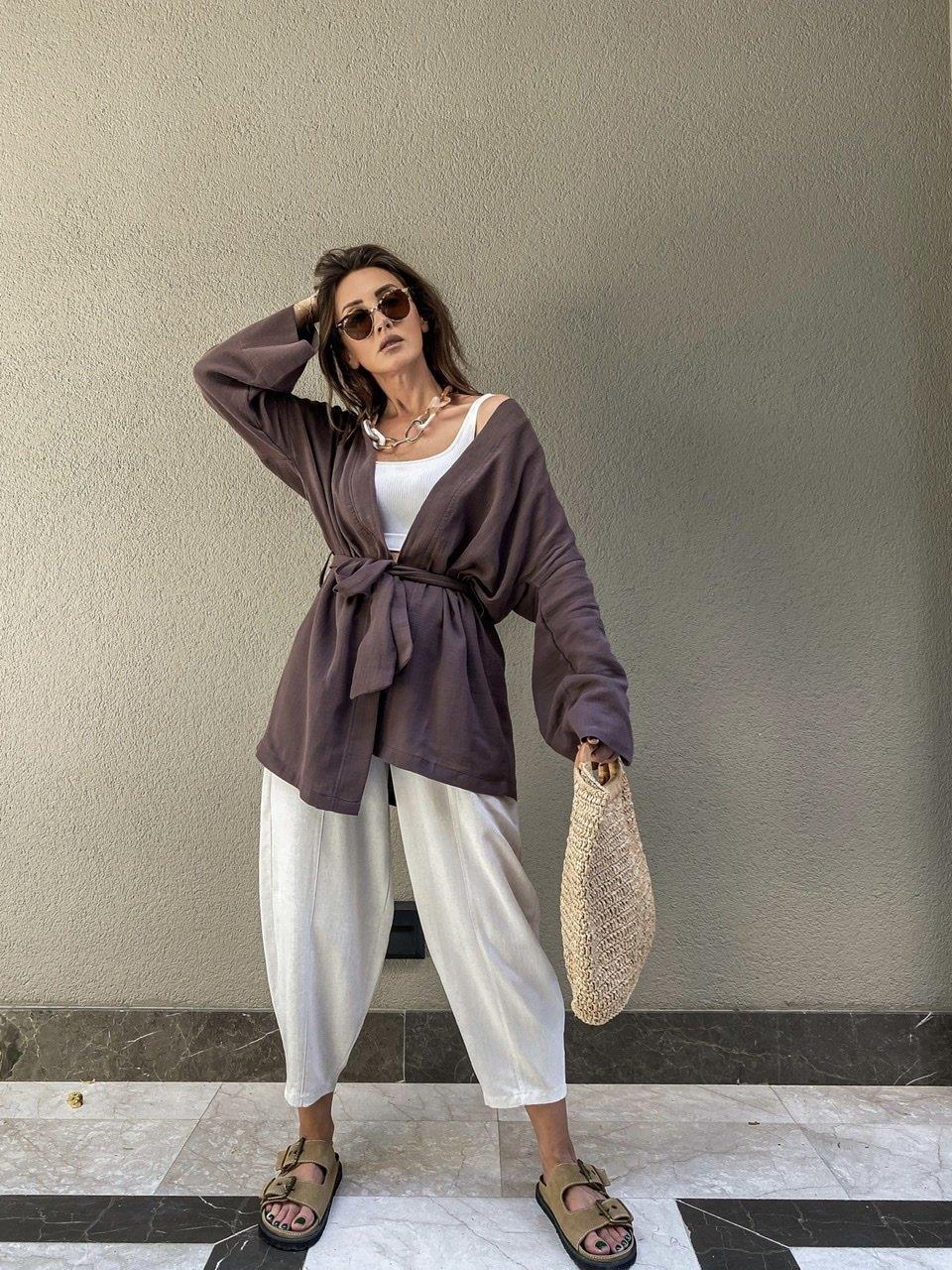 Kahve Müslin Ceket Kimono
