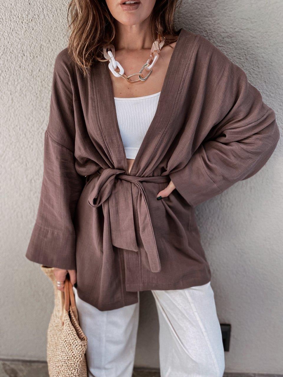 Kahve Müslin Ceket Kimono