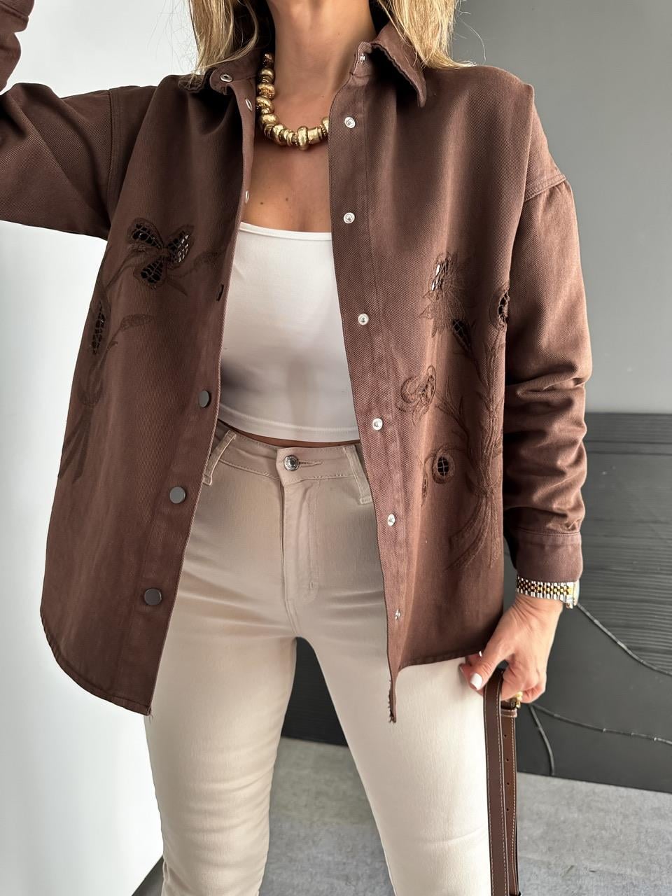Kahve Nakışlı Marka Model Ceket