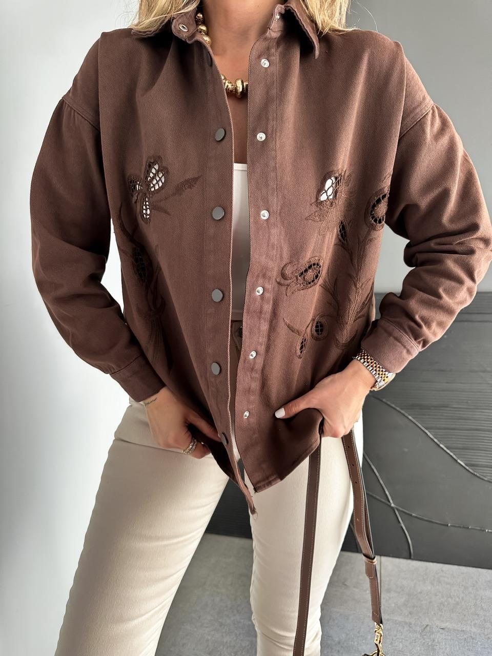 Kahve Nakışlı Marka Model Ceket