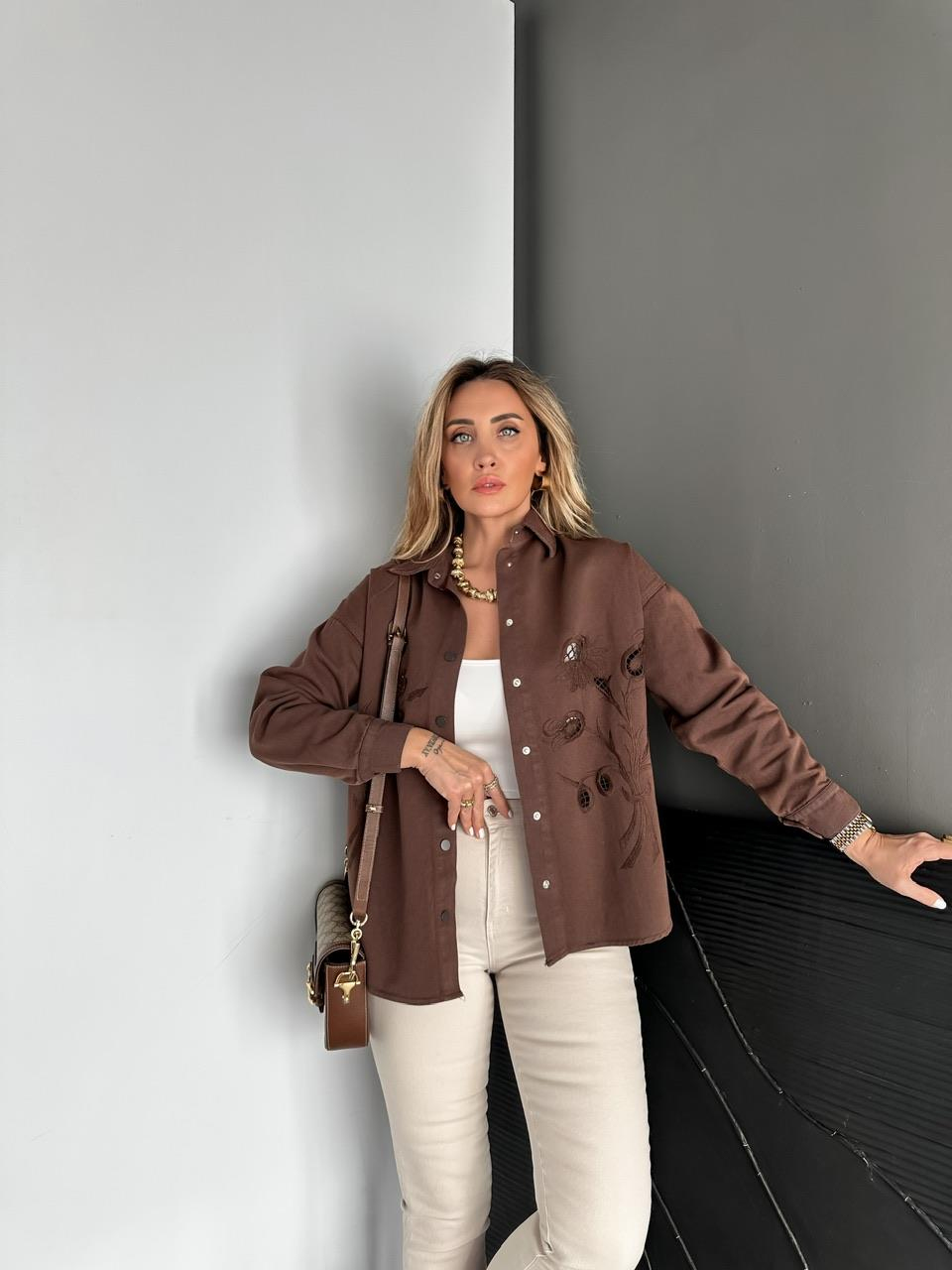 Kahve Nakışlı Marka Model Ceket