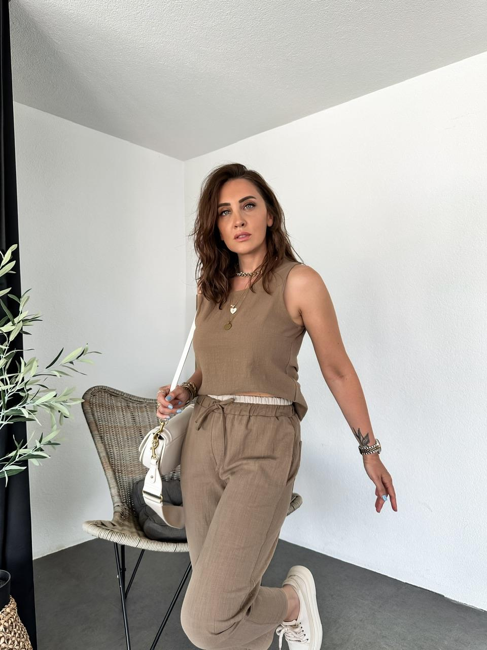 Kahve Naturel Bluz Pantolon Takım