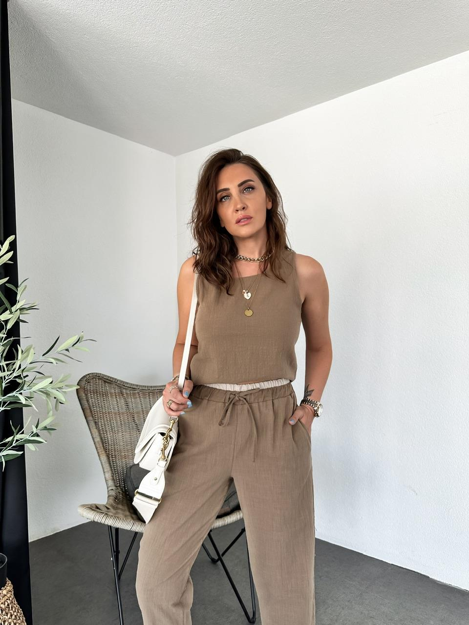 Kahve Naturel Bluz Pantolon Takım