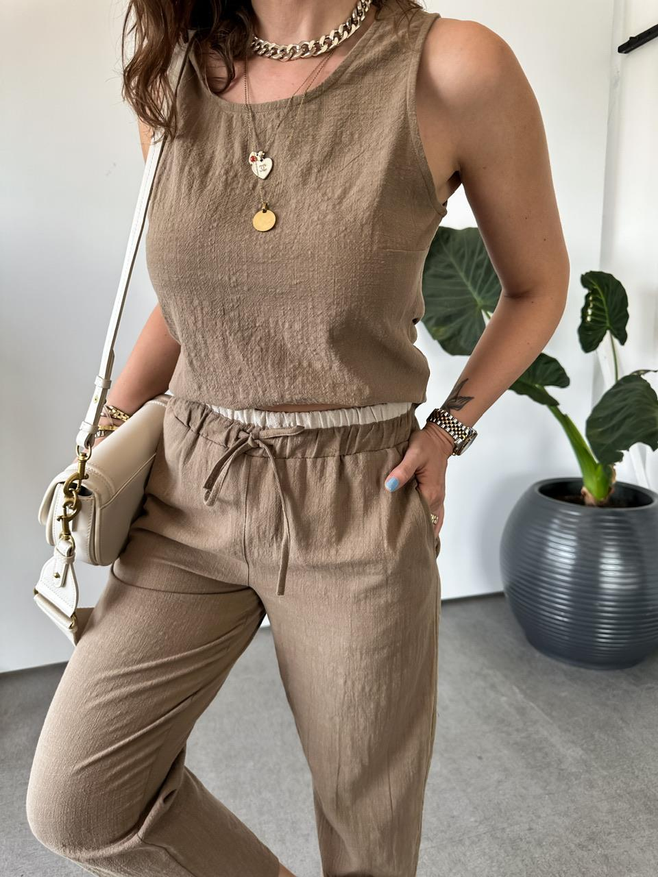 Kahve Naturel Bluz Pantolon Takım