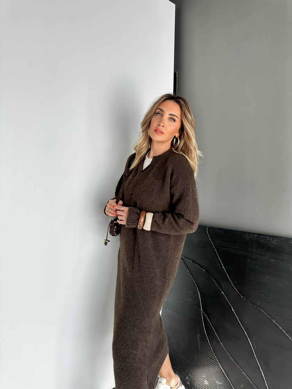Kahve Orijinal Marka Maxi Triko Elbise