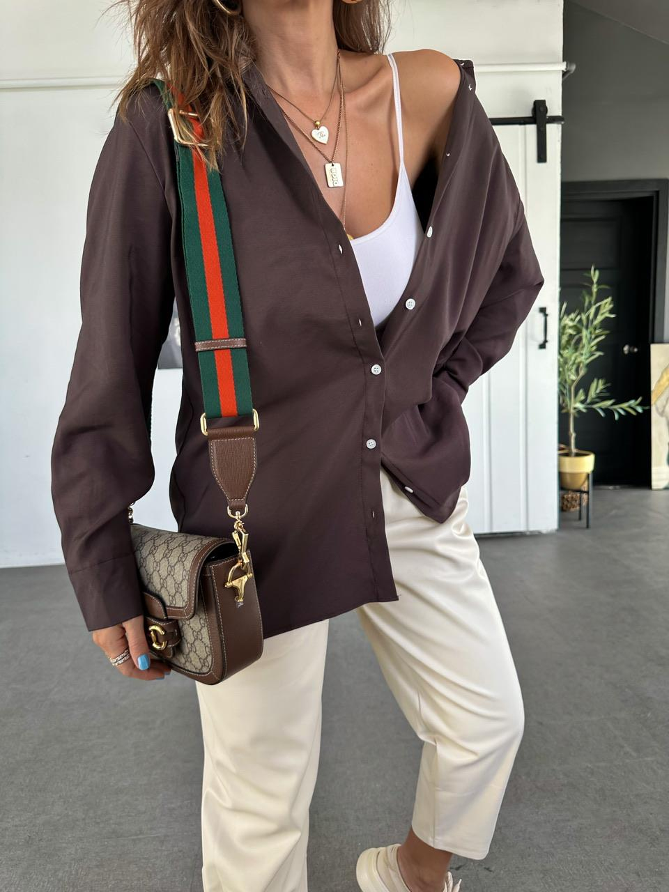 Kahve Oversize Cotton Gömlek