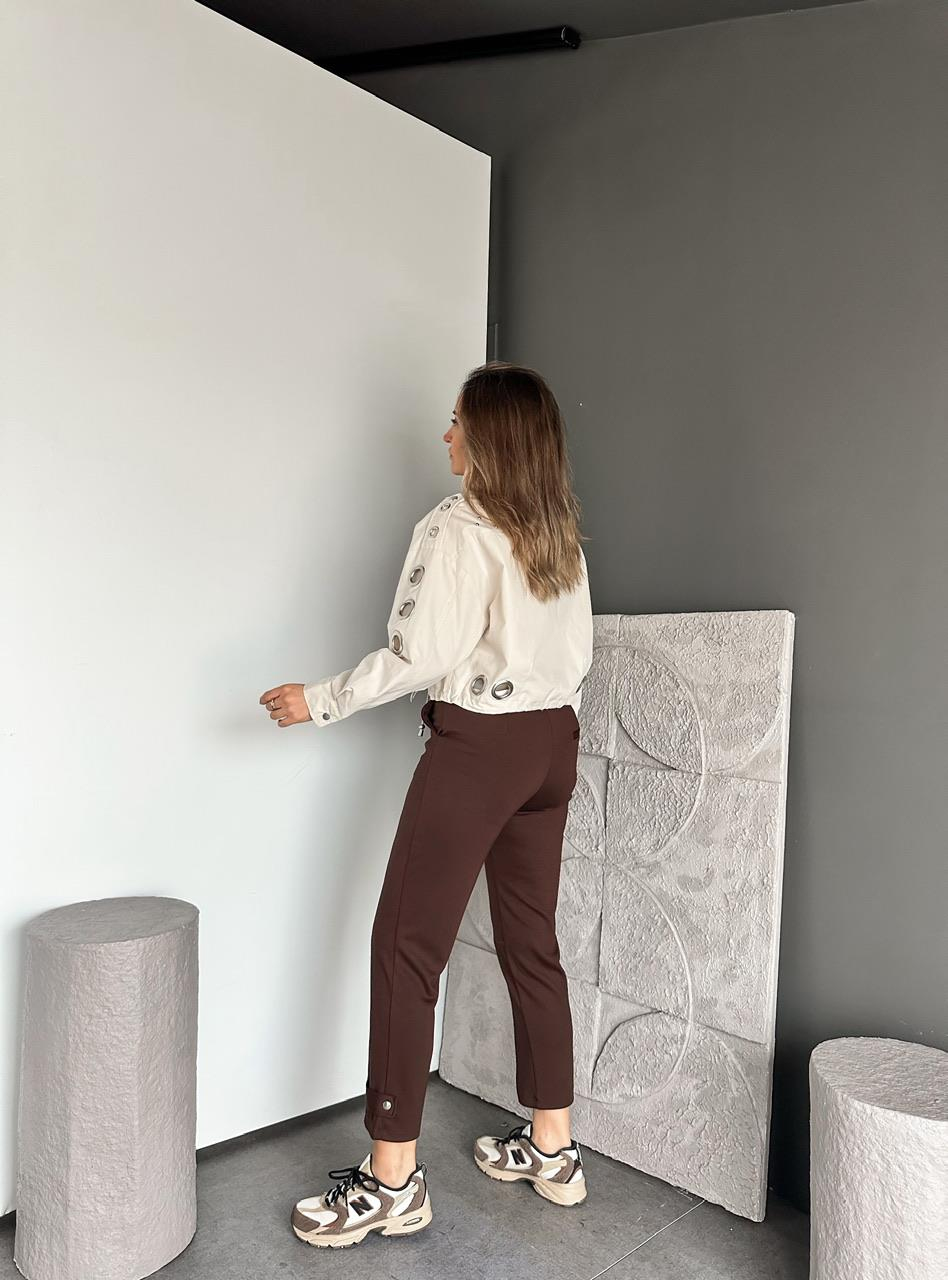 Kahve Paçası Çıtçıtlı Ful Likralı Pantolon