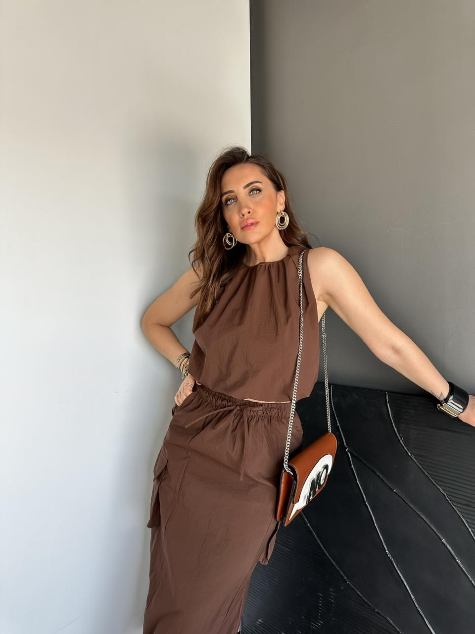 Kahve Paraşüt Kargo Cepli Etekli Takım